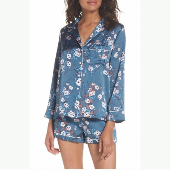New Sam Edelman Silky Blue Floral Printed Pajamas - Picture 3 of 8